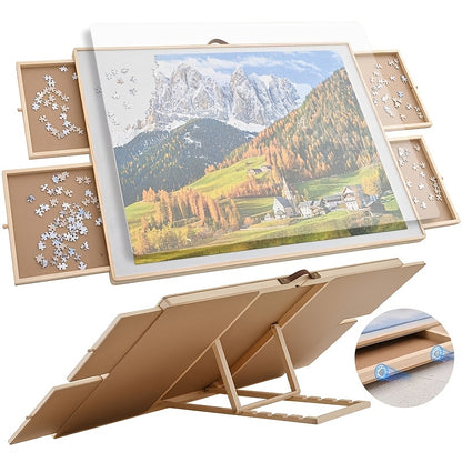 Puzzle Board, 2000pcs Tilting Puzzle Board Table with 4 Upgrade Magnetic Drawers And Cover, Wooden Jigsaw Puzzle Table, 41.5 "X 29.6" Puzzle Plateau for Adults