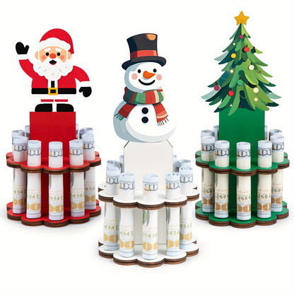 3SET Christmas Money Holder, Wooden Money Holders, Christmas Ornament Money Holder with 10 Holes, Money Dispenser Christmas Money Tree Table Decor for Winter Holiday Party Favors Supplies