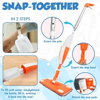Children's Spray Mop Cleaning Toy Set with Water Sprayer & Washable Pad – Real Work Pretend Play Housekeeping Kit for Toddlers Girls Boys Ages 3 4 5 6 7 | Best Christmas Birthday Gift