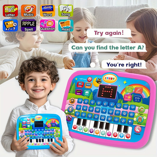 Kids Multifunctional Tablet Learning Machine with Alphabet, Numbers, Music, Animals And Piano Keys, Educational Toy for Ages 3+, Durable Plastic, Battery Operated (Batteries Not Included), Blue And Pink