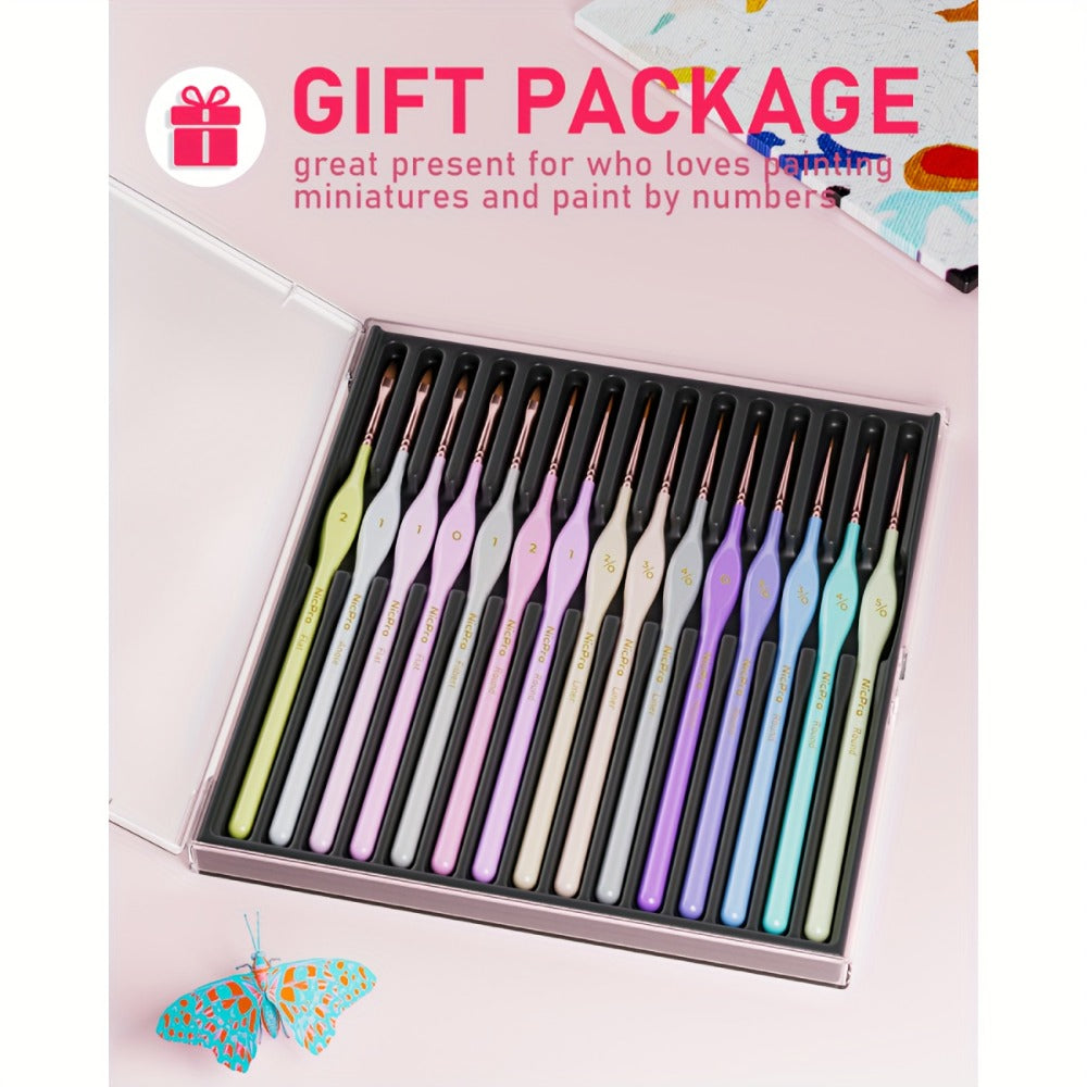 Miniature Paint Brush Set 15 Piece with Case – Micro Fine Detail Brushes for Acrylic, Oil, Watercolor, Rock Painting, Models & Paint by Numbers | Ergonomic Triangular Handle | Artist Gift