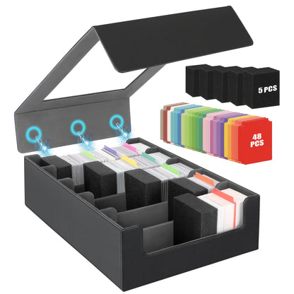 Trading Card Storage Box 5-Row 3900+ Capacity – Card Deck Case with 48 Colorful Dividers & 5 Foam Supporters for MTG Commander Yu-Gi-Oh Pokemon TCG Sports Cards