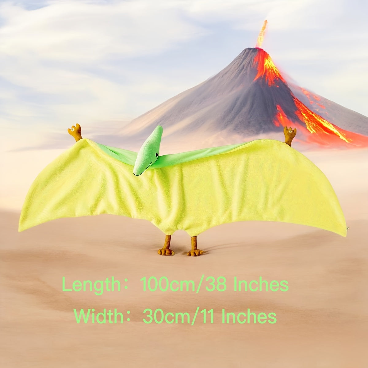 Super Soft Green Pterosaur Plush Cape - 38" Quirky Dinosaur-Inspired Anime Game Character, Ideal for Birthday Parties & Room Decor, Perfect Gift for Youngsters