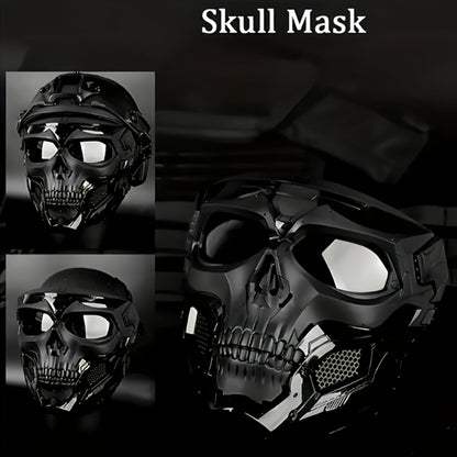 FAST Tactical Helmet & Skull Mask Set ABS Adjustable Knob for CS Paintball Airsoft – Cosplay Halloween Rave Party Photo Prop Bar Club Music Festival Gift, Black