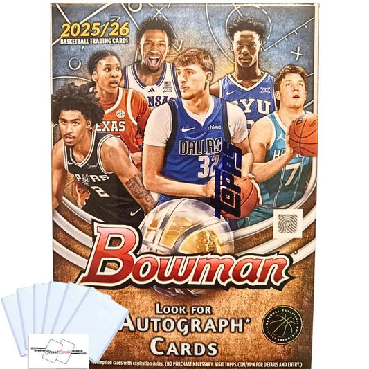 2025-26 Topps Bowman Basketball Blaster Box with 60 Total Trading Cards + 6 Toploaders and StreetCards Magnet! Look For Chrome Prospect Autographs!