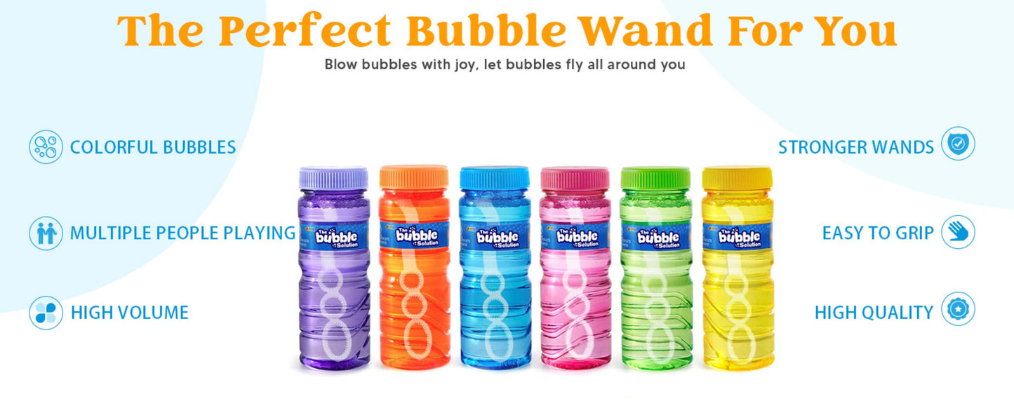 Bubble Bottles with Wands Party Favors 6, 12 or 24 Pack – 4oz Bubble Solution for Kids Ages 3+, Birthday Party Supplies, Outdoor Summer Toys & Wedding Favors