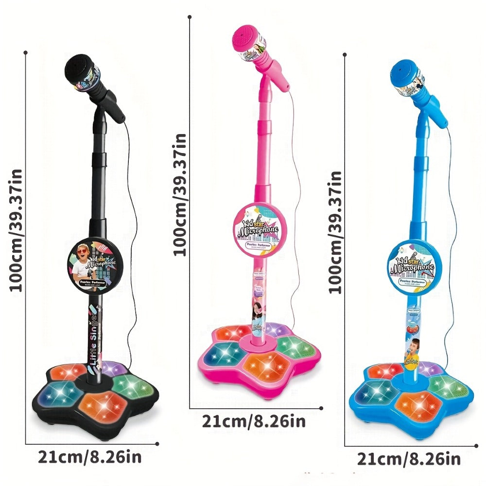 1 Set Kids Karaoke Microphone Toys - Kids Microphone Amplified Music Kids Microphone Random Print With Stand Analog Standing Karaoke Kids Singing Toys