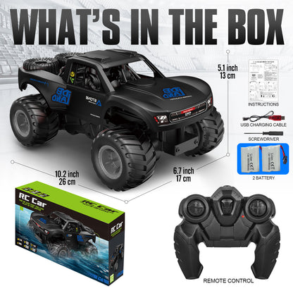RC Trucks 4x4 Offroad Waterproof 1:16 Amphibious Remote Control Car with 2 Rechargeable Battery 4WD All Terrain Monster Truck RC Car for Boys 4-7 gift present