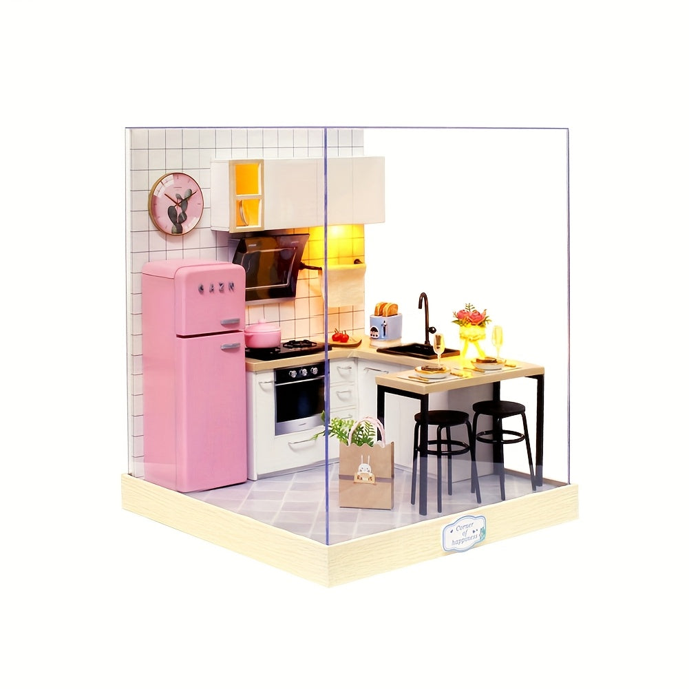 1pc with Dust Cover, Dollhouse Kit, Puzzle Puzzle Puzzle Mini House Model, Cultivating Patience And Hands-on Ability, Room And Desktop Decoration, Birthday Gift (excluding Tool Glue And Battery)
