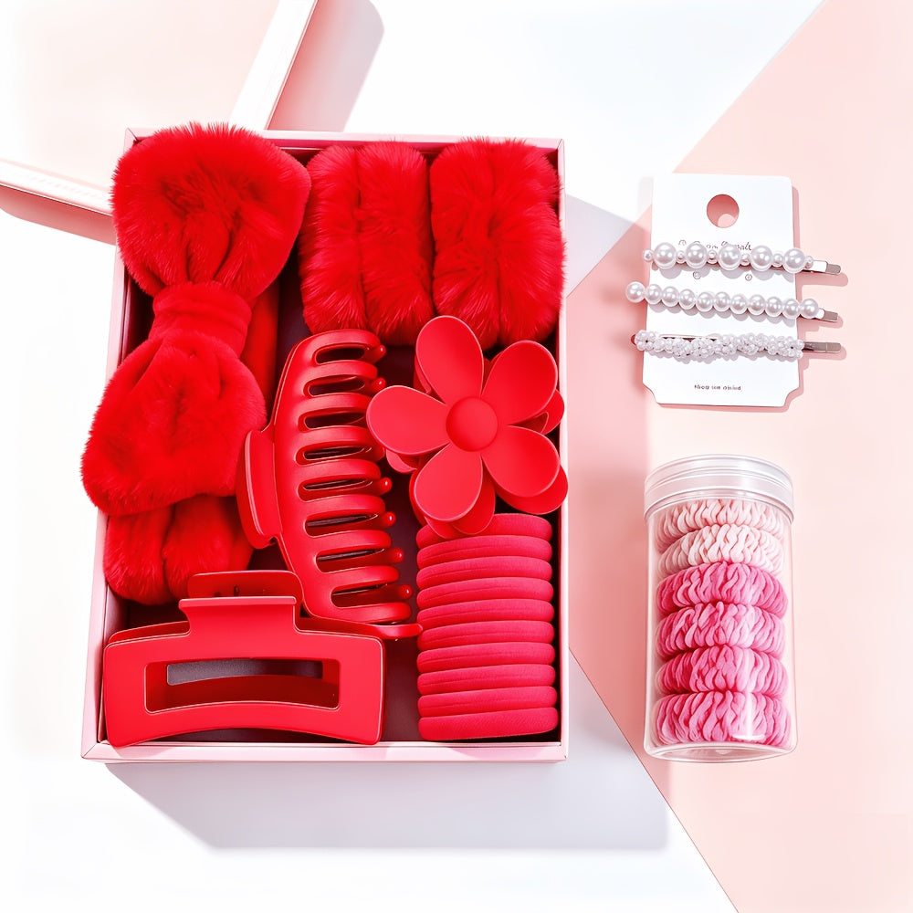 A Combination Set Of Various Fine Headbands, Hair Hoops, Hair Clips, And Hair Rings, Multi-color, Matte, Grip Clips, Elastic, with Bowknot, Fragrance-free, Suitable for Relaxing Textured Hair, Normal Hairstyles, Face Washing And Bathing, Ideal Gift.