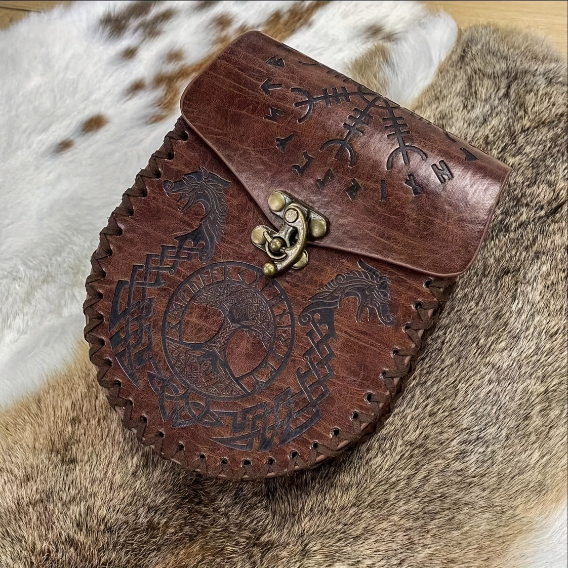 Viking Handmade Retro Faux Leather Waist Bag With Medieval Style, Ideal For Role-playing In Stage Plays