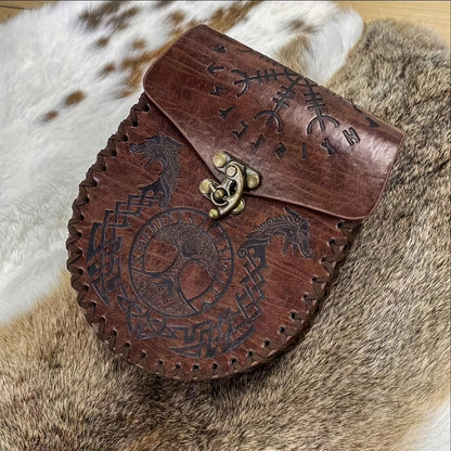 Viking Handmade Retro Faux Leather Waist Bag With Medieval Style, Ideal For Role-playing In Stage Plays
