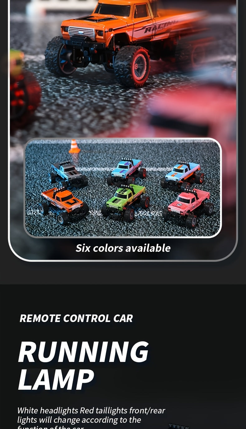 1:64mini RC Truck, Scale Remote-controlled Alloy Toy, 2.4GHz Off-Road Alloy Truck, Monster Off-road Pickup Truck For Boys, Tabletop Decoration, Birthday Gift, Christmas Gift, New Year Gift, With Body Lights And Headlights.Rock Crawler Toy