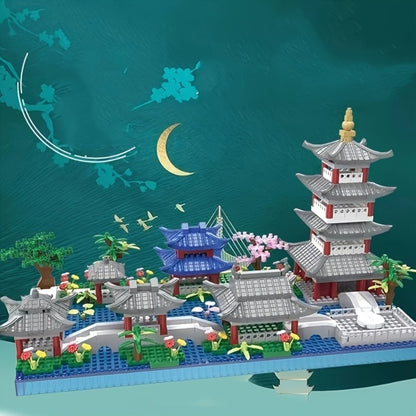 Hangzhou West Lake Building Blocks Set 3282 Pcs – Miniature Chinese Architecture Model with Pagoda & Cherry Blossom Tree, Collectible Landscape Display Kit for Adults & Teens, Cultural Gift
