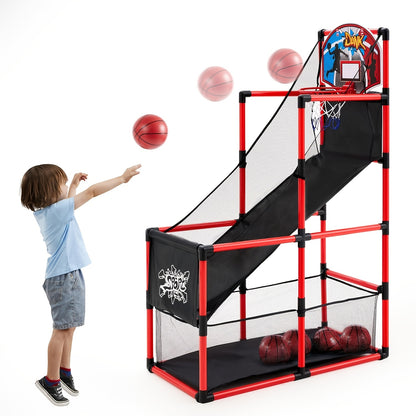 Arcade Basketball Game Set with 4 Balls And Hoop for Kids 3+ Years Old Indoor Outdoor Sport Play - Easy Set Up - Air Pump Included - Ideal for Competition