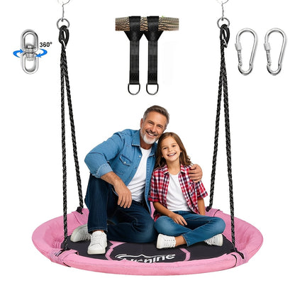 43 Inch Saucer Swing for Kids Outdoor – 360° Spinning Nest Swing with Swivel, Adjustable Ropes & Hanging Straps for Tree or Swing Set | Best Backyard Birthday Gift for Boys and Girls