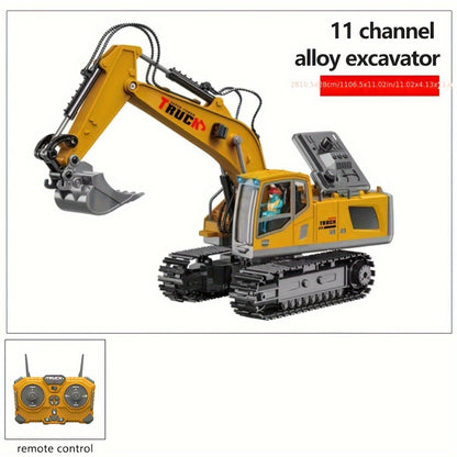 Alloy RC Construction Vehicle Toy for Kids – 2.4GHz Remote Control Excavator, Loader, Dump Truck with Alloy Metal Cap, Light & Sound, Rechargeable Battery, Boys Gift for Halloween Thanksgiving Christmas