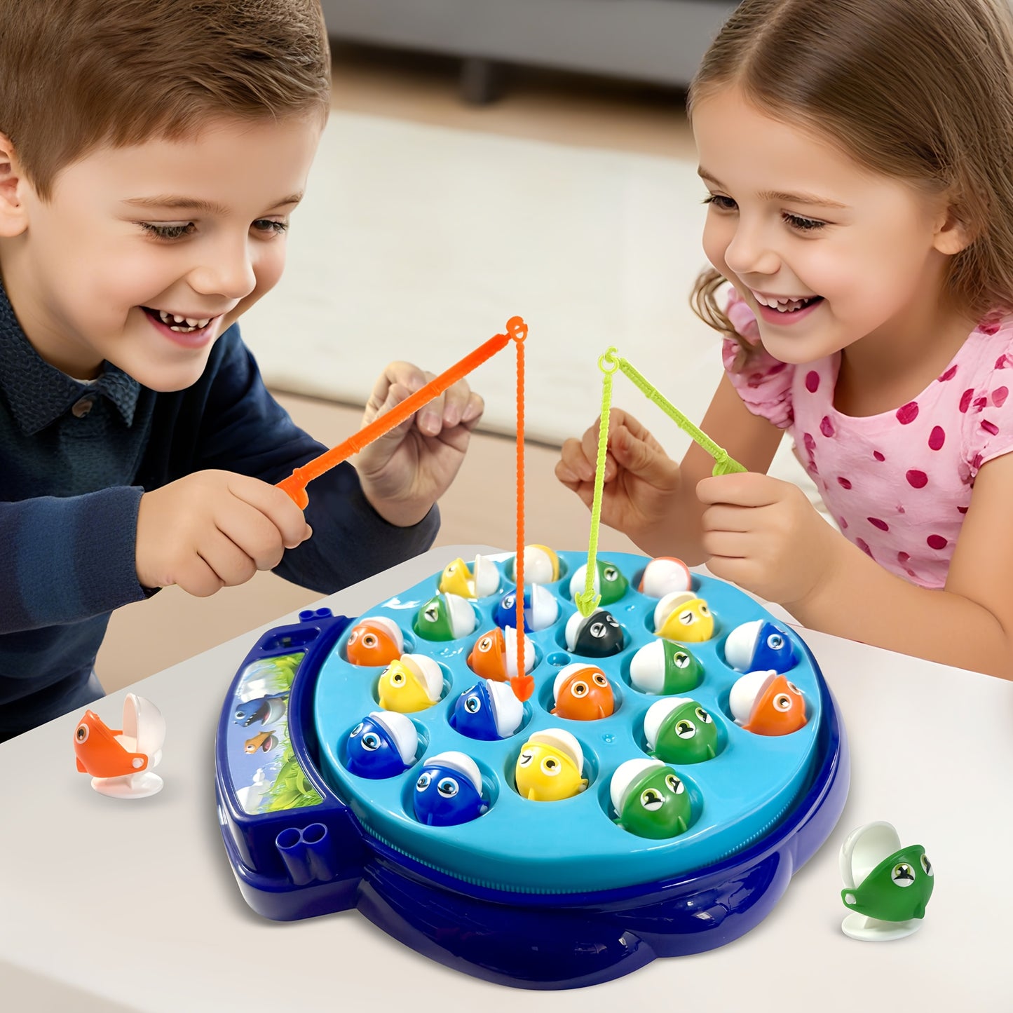 Cheela Fun Fishing Game for Kids, Rotating Fish Board Game, Original Fast-Action Fishing Game. Includes 21 Fish, 4 Fishing Rods. Require 1xAA Battery (not Included). Ideal for Holiday & Birthday Presents.