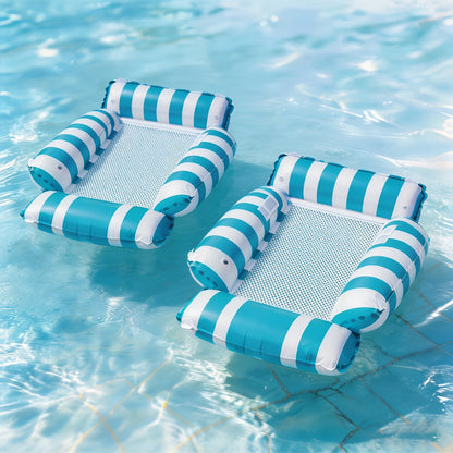 2/3pcs Adult Inflatable Pool Float Bed, Floating Pool Chair with Cooling Mesh, 110Cm/43.3In Portable Foldable Seat, Beach Vacation Essential, Striped Adult Float Bed, Inflatable Swim Ring
