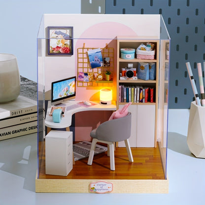 DIY Miniature Dollhouse Kit with Dust Cover Small – Mini House Model No Glue No Batteries, 4 Styles Tea Time Flavor Life Heartbeat Creativity World, Room Desk Decor Birthday Gift for Teens & Adults