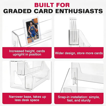 3/5-Tier Vertical Collectible Card Display Stand Compatible for PSA BGS SGC Graded Cards, Snap-in Assembly Suitable for Baseball & Basketball Trading Card Showcase, Desktop Holder for PSA/BGS/SGC Card Display