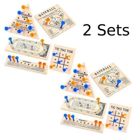 1-set/2-set Wooden Board Game, Luban Lock Including 5 Style Wooden Game Board And Plastic Pieces And Dice Puzzle Brain Games Set, Wooden Peg Games Assortment Kit Board Games Clearance