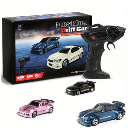 RC Drift Car 1/64 Scale 4WD with LED Lights – High-Speed Remote Control Racing Sports Car, Desktop Mini RC Toy for Boys Kids Teens, Birthday Christmas Gift Black Blue