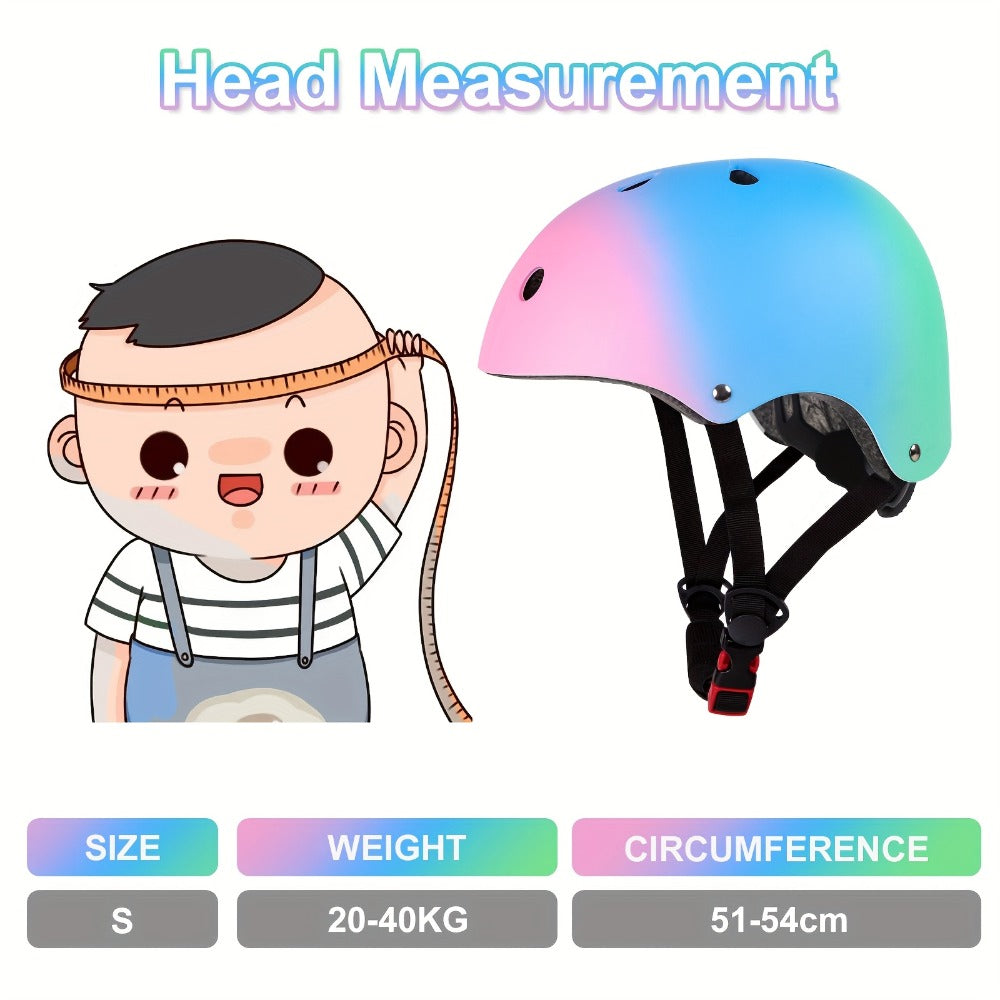 Kids Gradient Color Bike Helmet & Protective Gear Set for Ages 5+ Boys Girls Lightweight Helmet Knee Elbow Pads for Cycling Skating Scooter Sports Safety Gift