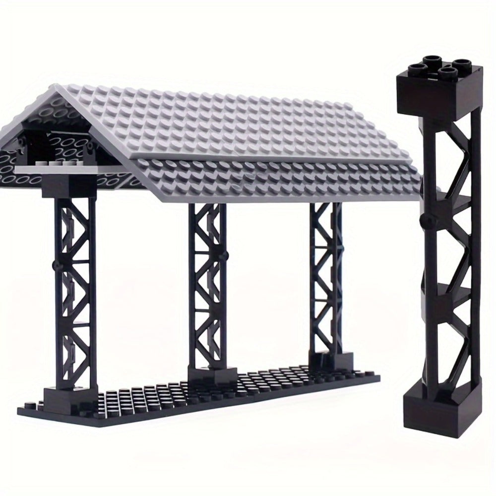 Compatible Pillar Support Bricks 20pcs Black – 2x2x10 Column Rod Blocks for Train Car Girder City Models, LEGO-Compatible Parts 58827 95347, MOC Building Accessory for Kids & Adult Builders