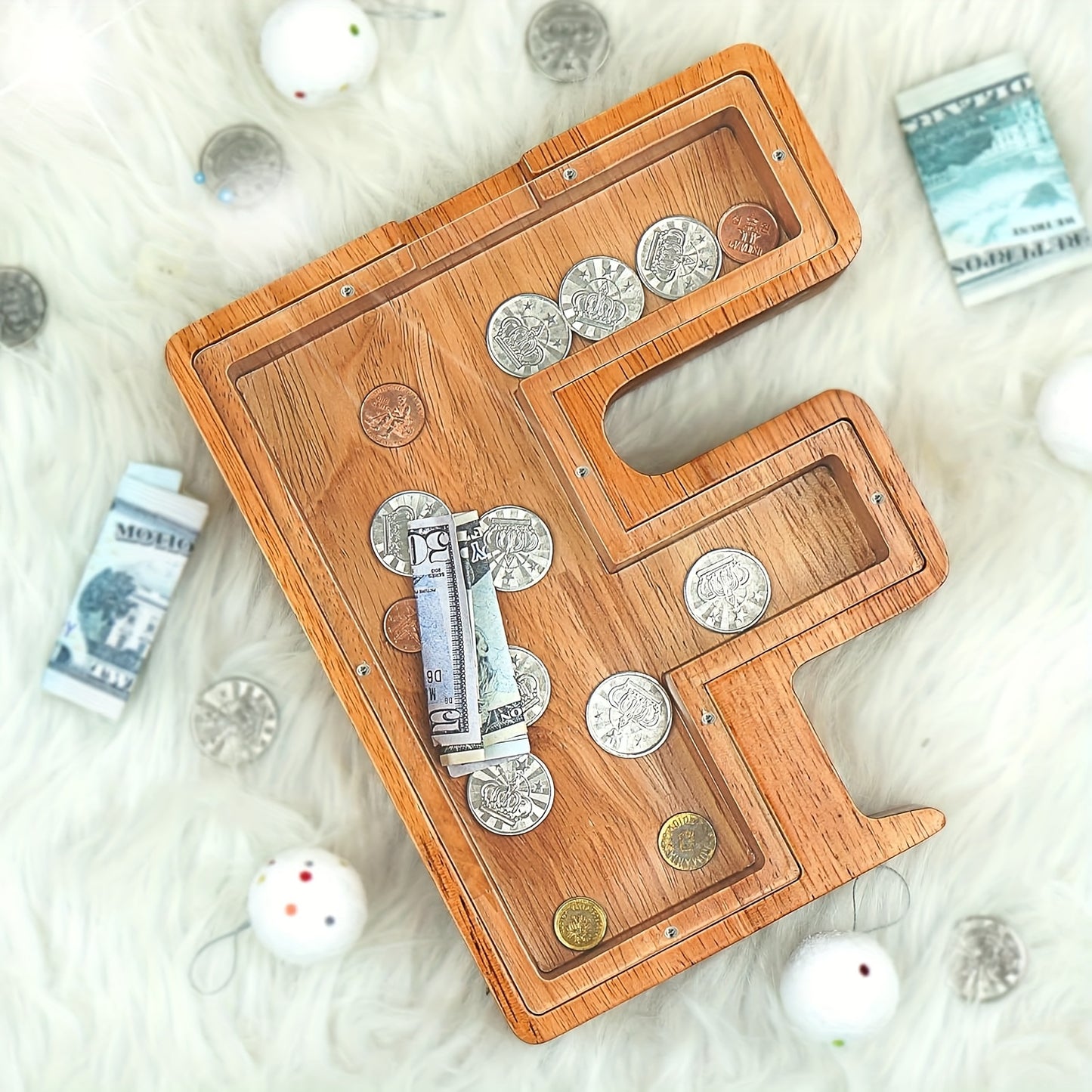 26 Wooden Letter Penny Bank, Penny Bank for Adults, Alphabet Money Bank, Safe & Durable Savings Box Coin Bank Birthday Gift