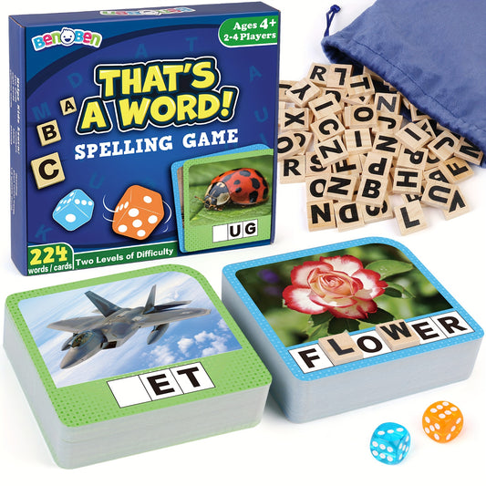 Kids Spelling Games Flash Card Sight Word Flashcards Wood Letter Tiles, Word Tile Dice Rolling Game for Kids Age 4+, Learning Educational Phonic for Kindergarten Preschool Autism Classroom Must Haves, Birthday Christmas Gift for Boys Girls 4.7*4.35''