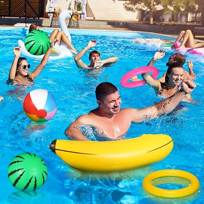 Hawaiian Luau Inflatable Party Decorations 10-Piece Set – 2 Palm Trees, 2 Flamingos, 4 Beach Balls, Parrot & Banana, Tropical Pool Party Supplies for Kids & Adults, Summer Beach Birthday Gift