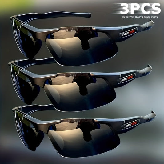 Men's Polarized Sunglasses 3 Pack - Half Frame Anti-Glare Driving Glasses, Wide Frame Lightweight UV400 Fashion Eyewear for Men, Set of 3