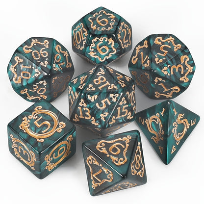 DnD Dice Set 49pcs Dragon Pattern Polyhedral Dice 7 Sets with Pouches – D4 D6 D8 D10 D12 D20 for Dungeons & Dragons RPG MTG Tabletop Games, 7 Colors Acrylic Gamer Gift