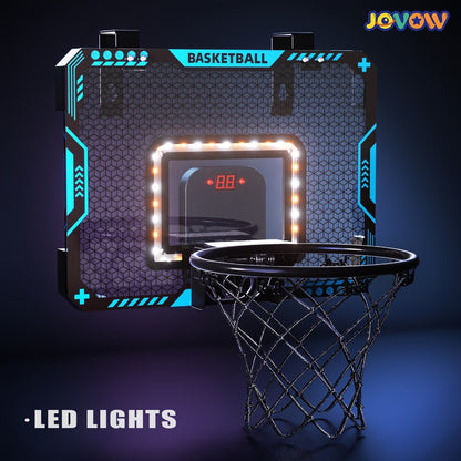 Door Basketball Hoop Set for Kids & Adults – Indoor Outdoor Mini Basketball Stand with LED Lights, Electronic Scoreboard & 4 Basketballs, Perfect Birthday & Christmas Gift for Boys and Girls