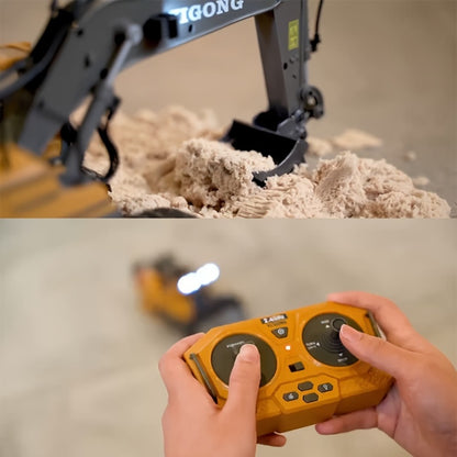 RC Construction Vehicle Toy 2.4GHz Remote Control Excavator Bulldozer Loader with Alloy Metal Cover Lights Sound Effects, Crawler Tractor Truck for Boys Ages 8 and Up, Birthday Gift
