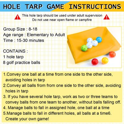 Yellow Hole Tarp for team Building Game 98 X 70 Inch Learning Fun for team Building Games For Work With 8pcs for team Building Ball For Teamwork Group