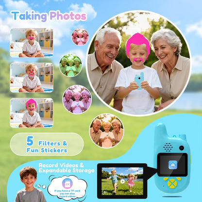 Video Walkie Talkies (2pcs) with Voice Changer, Video Call, Take A Picture, Dual Cameras for Indoor Play Camping Hiking Travel Birthday Gift, Outdoor Communication, Travel Essentials, Colorful Design, Durable(2412-2462MHZ)
