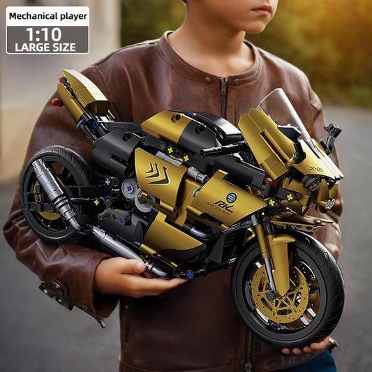 1:10 1000pcsDIY Motorcycle Building Blocks, With Super Cool Black And Golden Color Matching, Exquisite Details, Endless Fun To Assemble, Large-size Modeling, And Collection Of Decorative Ornaments.