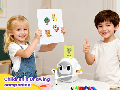 Drawing Robot for Kids with 200 Learning Cards & 12 Color Pens | Interactive Educational Toy, Tablet-Free Drawing Game, Step-by-Step Lessons, Suitable for Boys & Girls Ages 3+, ABS Material, USB Charging