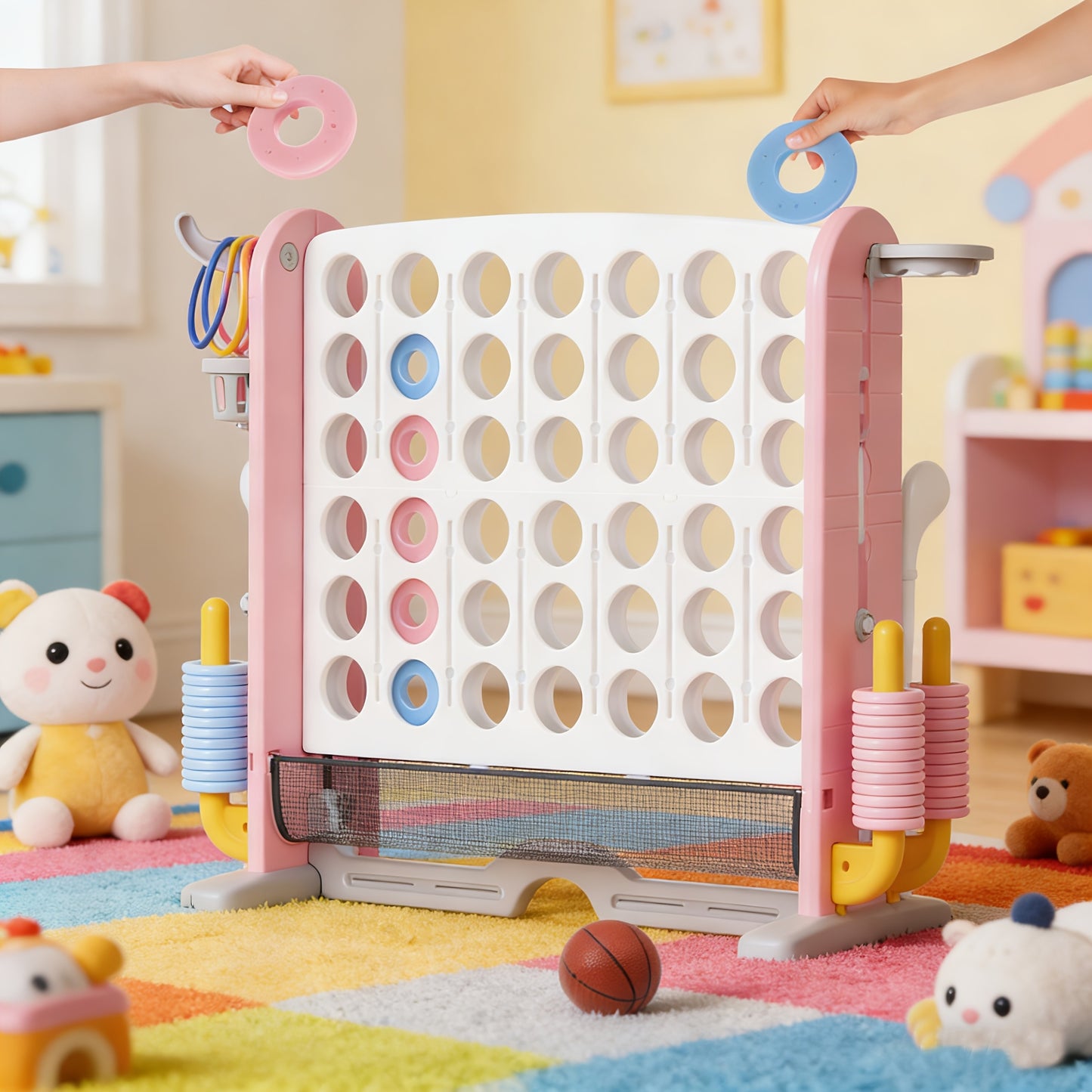 Enormous Connect Four Game, Adjustable Height (2.6Ft-3.2Ft), Extra-Large Game Board with Quick-Release Slider And Storage Bag, Suitable for Indoor/Outdoor Family Parties, Educational Intelligence Game for Adults And Children