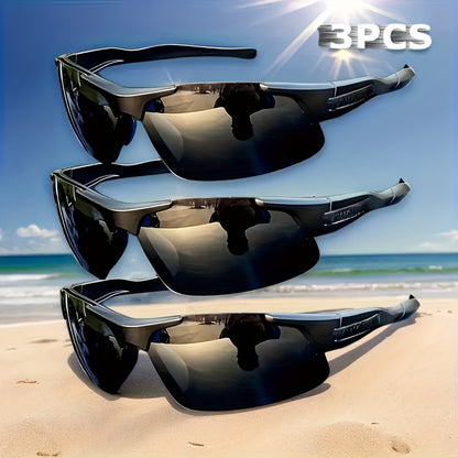 [Polarized Fashion Glasses] 3 Pairs of Men's Polarized Fashion Glasses - Half Frame Design, Wide Frame, Anti-Glare Driving Style, Lightweight Fashion Glasses