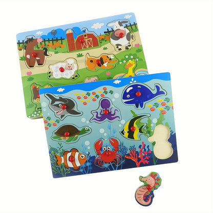 Peg  Puzzle Set of 4 (32 pcs), Wooden Knob Puzzles forToddlers  Farm Zoo Christmas, Halloween Gift