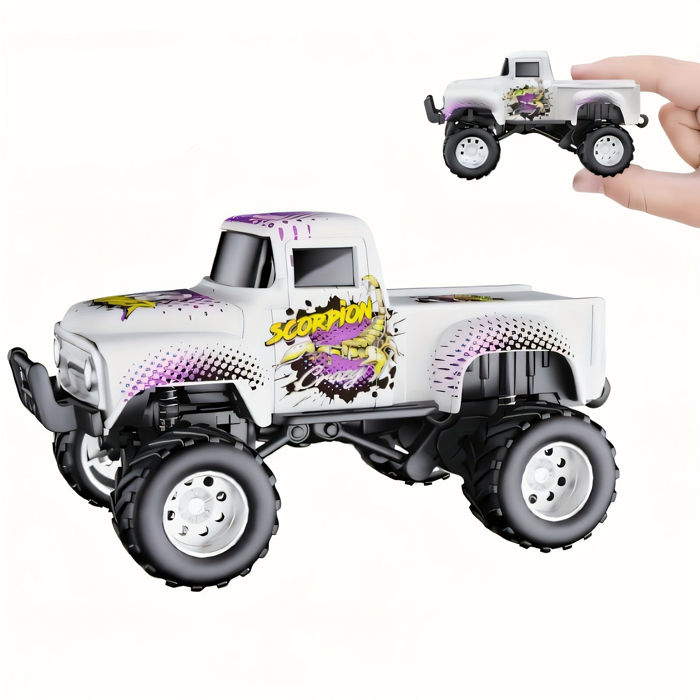1:64 Scale Die-Cast Remote-Controlled Monster Truck | High-Speed Off-Road Vehicle with Headlights, 2.4GHz Wireless Remote Controller, LED Lights, Die-cast Body, Multiple Control Modes, Adjustable Speed/Steering, Ideal Toy Gift for Boys, Girls