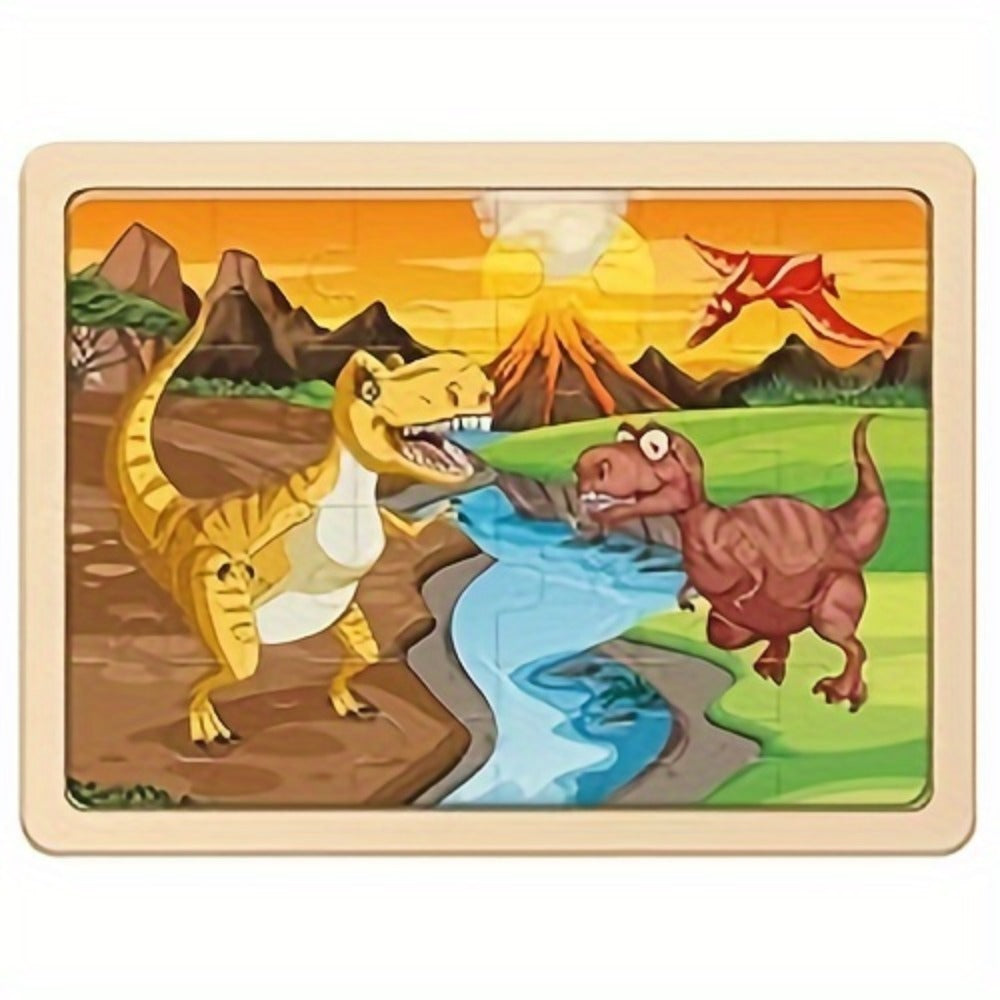 Wooden Dinosaur Puzzle Set for Kids Ages 3-8 – 4-in-1 Jigsaw Puzzles with 24 Pieces, Colorful Preschool Educational Toy for Boys & Girls, Fun Birthday Christmas Gift for Toddlers & Children