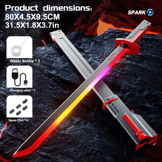 LED Light Katana Sword 31.5" – Pro Cosplay Luminous Saber with Spark-on-Draw, Multi-Color LED, Sound Effects & Type-C Rechargeable Battery, Anime Cosplay Prop Gift for Teens & Adults