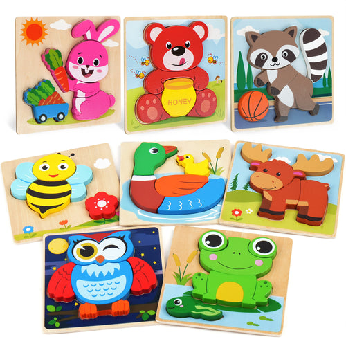 Animal Puzzles 8-Pack Wooden Toddler Puzzles – Colors & Shapes Cognition Learning Toys for Kids Ages 1 2 3, Thinking Training Educational Preschool Gift, Baby Infant Montessori Toy, Christmas Birthday Gift