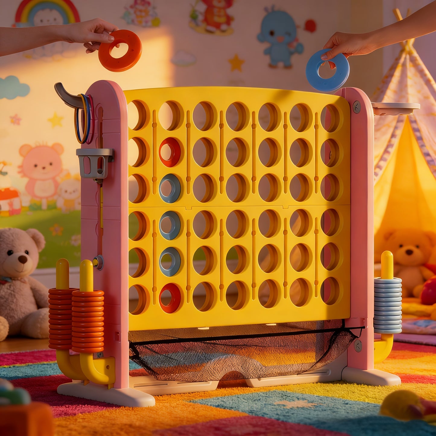 Enormous Connect Four Game, Adjustable Height (2.6Ft-3.2Ft), Extra-Large Game Board with Quick-Release Slider And Storage Bag, Suitable for Indoor/Outdoor Family Parties, Educational Intelligence Game for Adults And Children