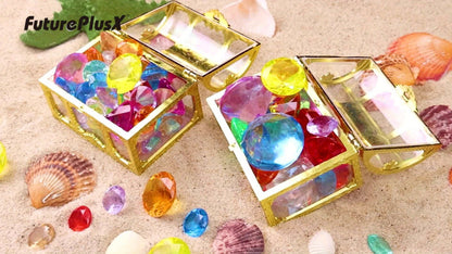 Pool Diving Gems 50 Piece Set with Pirate Treasure Chest – Underwater Acrylic Gemstone Dive Game for Kids | Swimming Pool Toy for Boys & Girls, Summer Birthday Party & Pool Party Gift