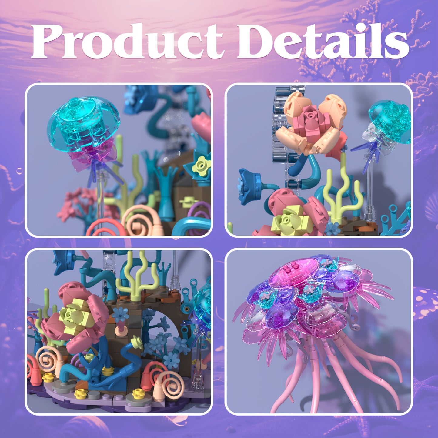 Creative Building Block Model Toy Kit - Jellyfish Building Brick Set, 526pcs, DIY Assembly Model for Adults, Ideas Gift for Valentine's Day & Birthday & Christmas & Halloween